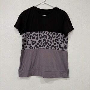 Womens Size M Colorblock Leopard Print Short‎ Sleeve Top